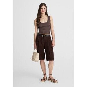 NWT Madewell Relaxed Pleated Trouser Shorts Chocolate Brown Linen Size 10